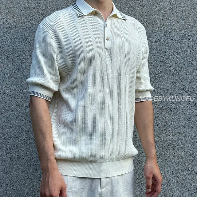 【A+ Item ID 9083 BC 32 Double Strand Yarn Solid Color Cotton Texture Ribbed Knitted Short Sleeve Po, photo 1
