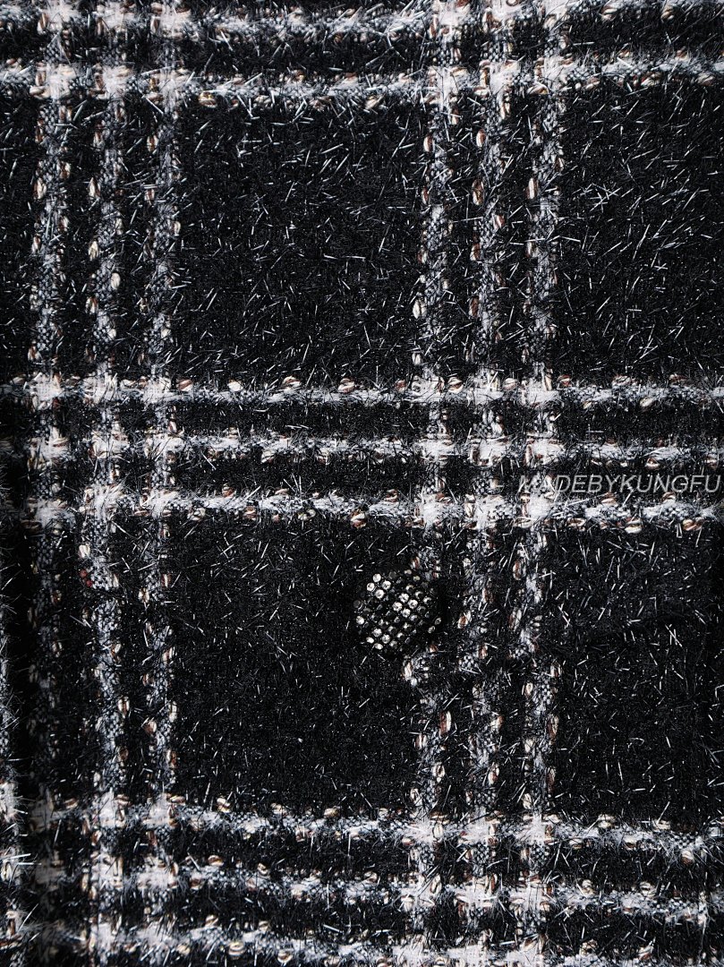 【A+ Item ID 8026 CHANE1- Chanel 22K Tweed Black And White Checkered Floral Coat - Image 12