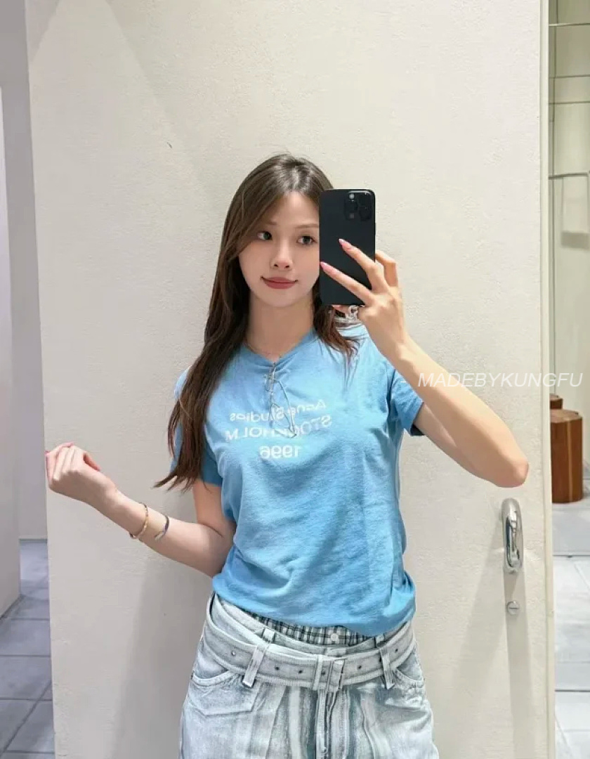 【A+ Item ID 9075 Acne Lazy Style 1996 Series Classic Logo Printed Short Slimming T-Shirt Unisex - Image 4