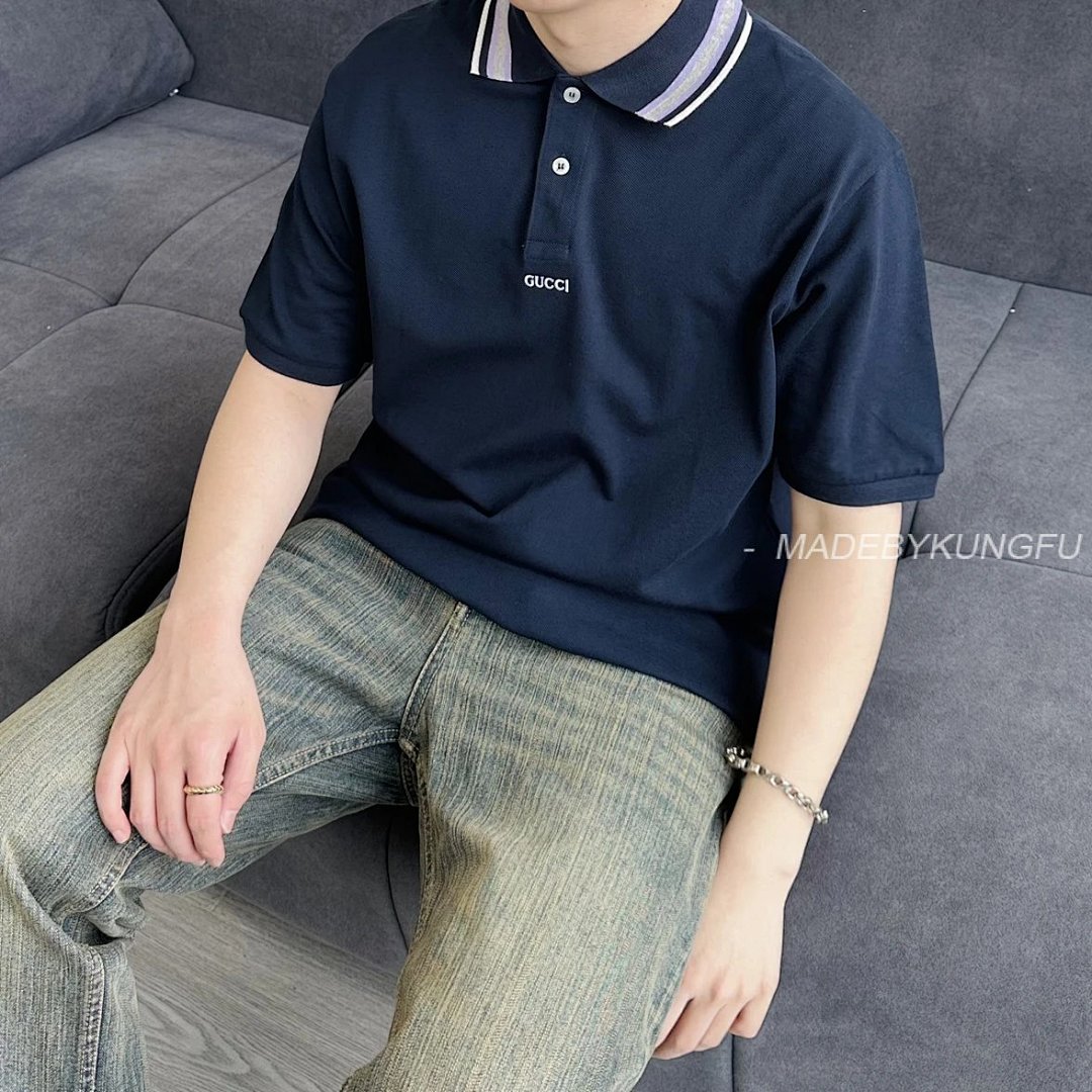 【A+ Item ID 8313 GUCC1-GC-2024Ss-Basic Striped Collar Polo Shirt (High Setting Bead Co) - Image 32