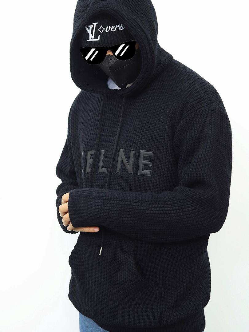 Christian Louboutin CE Leather Patch Knit Wool Hoodie - Image 4