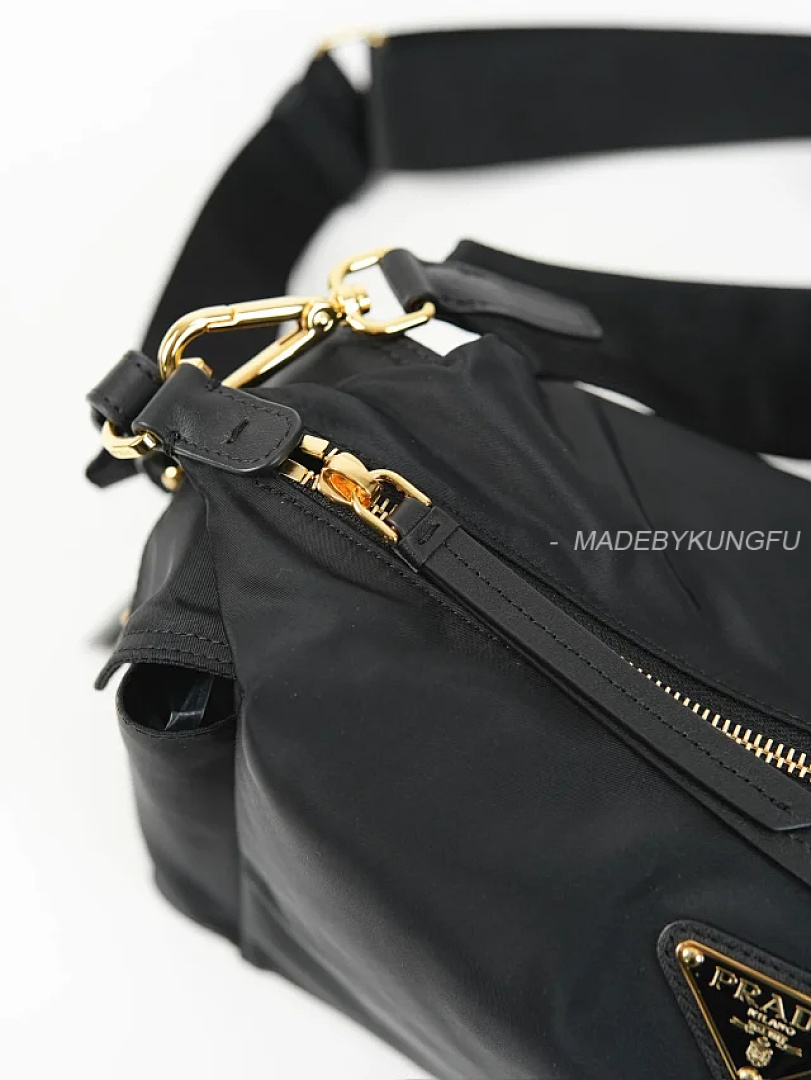 【A+ Item ID 9069 PRA Enamel Metal Triangle Logo Nylon Shoulder Cross Handbag Black Large - Image 24