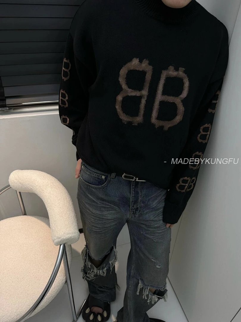【A+ Item ID 8250 Balenci@Ga- Paris -2024Ss- Mud Dyed Double B Printed Sweater (Turtlen) - Image 33