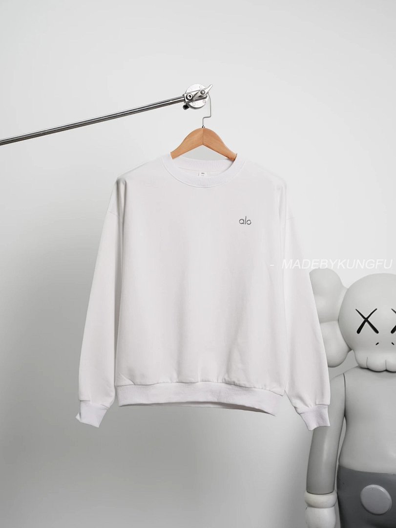 【A+ Item ID 8067 Alo-Logo Logo Crew Neck Loose Long Sleeve Sweatshirt (Black White) - Image 15