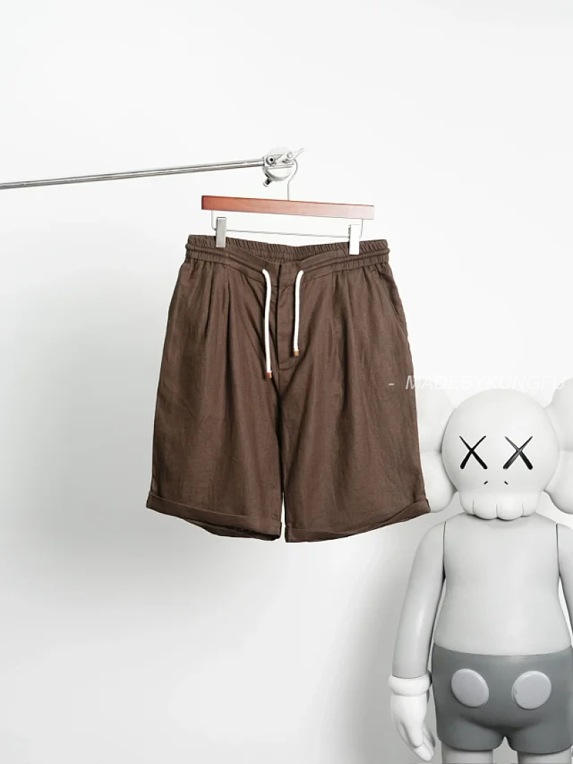 【A+ Item ID 9079 BC Natural Linen Rolled Edge Shorts With Double Pleat Design, Drawstring, Elastic - Image 28