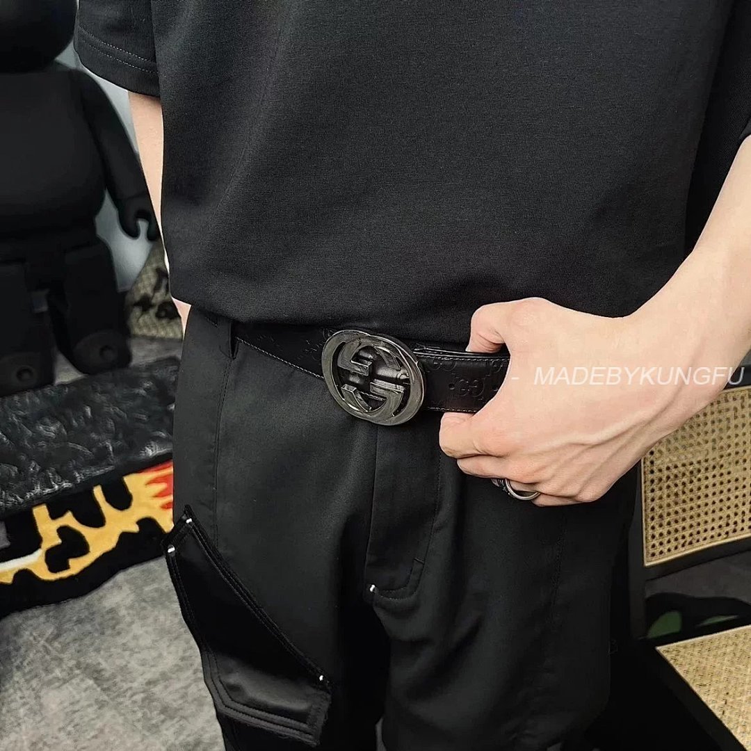 【A+ Item ID 8396 GUC Belt (Pair G Logo Classic Old Flower Embossed Black B) - Image 2