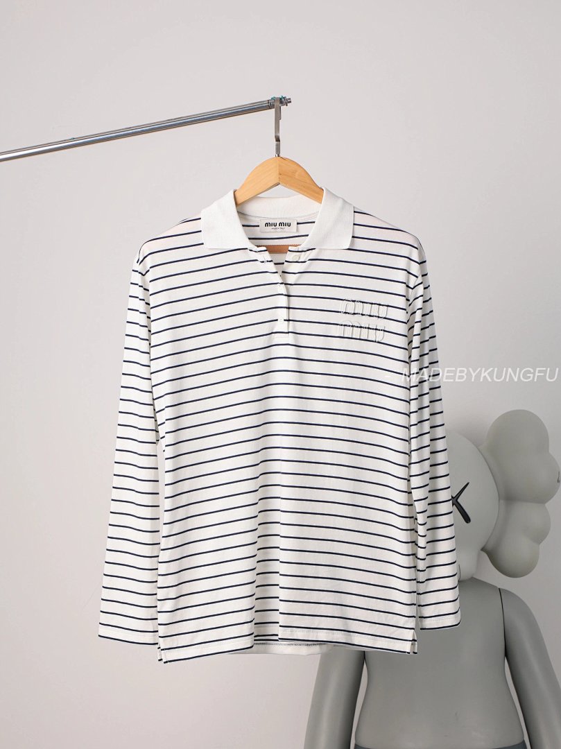 【A+ Item ID 8205 M1uM1U- Miu -2024Ss- Black And White Stripes Polo Shirt (Chest Le) - Image 19