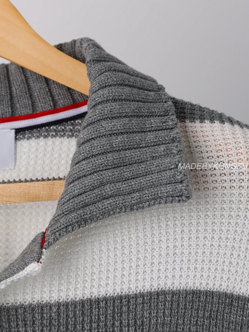 【A+ Item ID 8208 THOM-BR0WNE-TB-2024Ss- Gray And White Striped Knitting Needles POLO Sh - Image 11