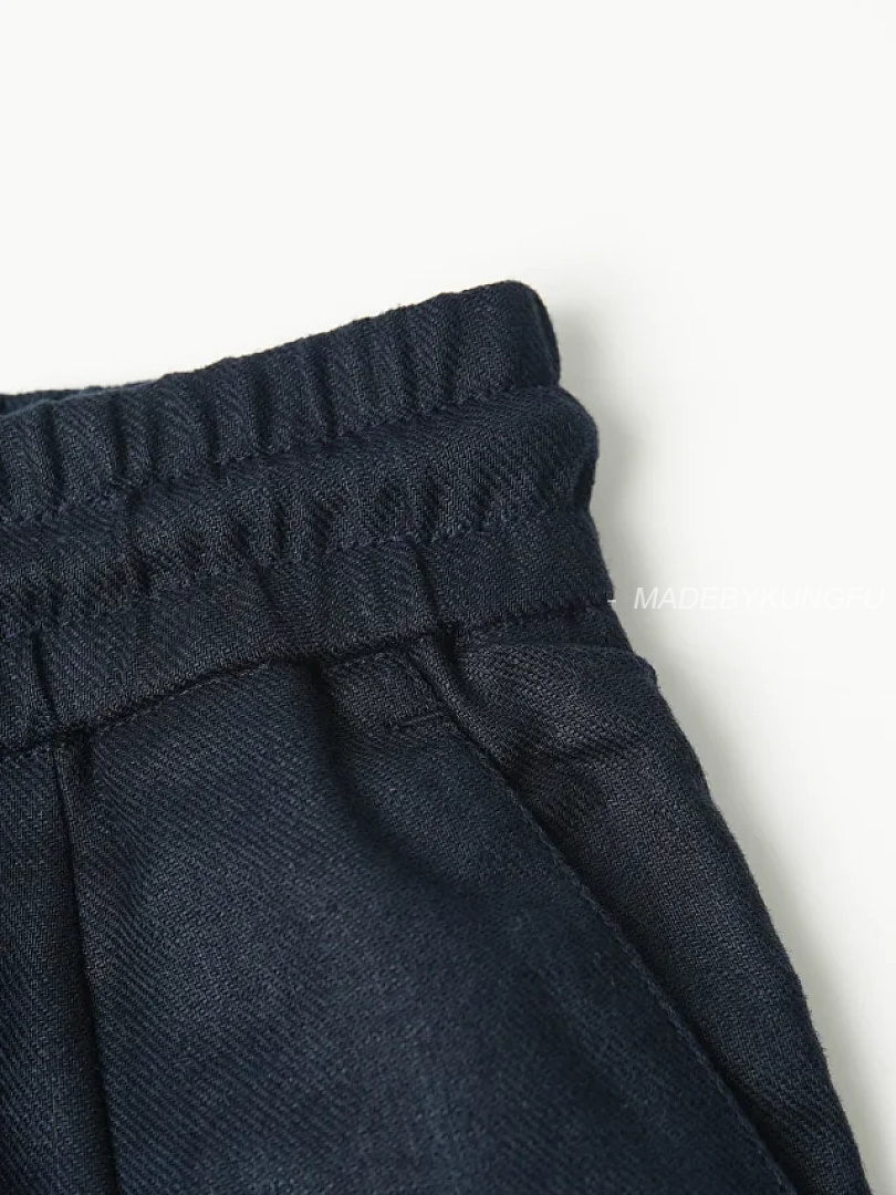 【A+ Item ID 9079 BC Natural Linen Rolled Edge Shorts With Double Pleat Design, Drawstring, Elastic - Image 18