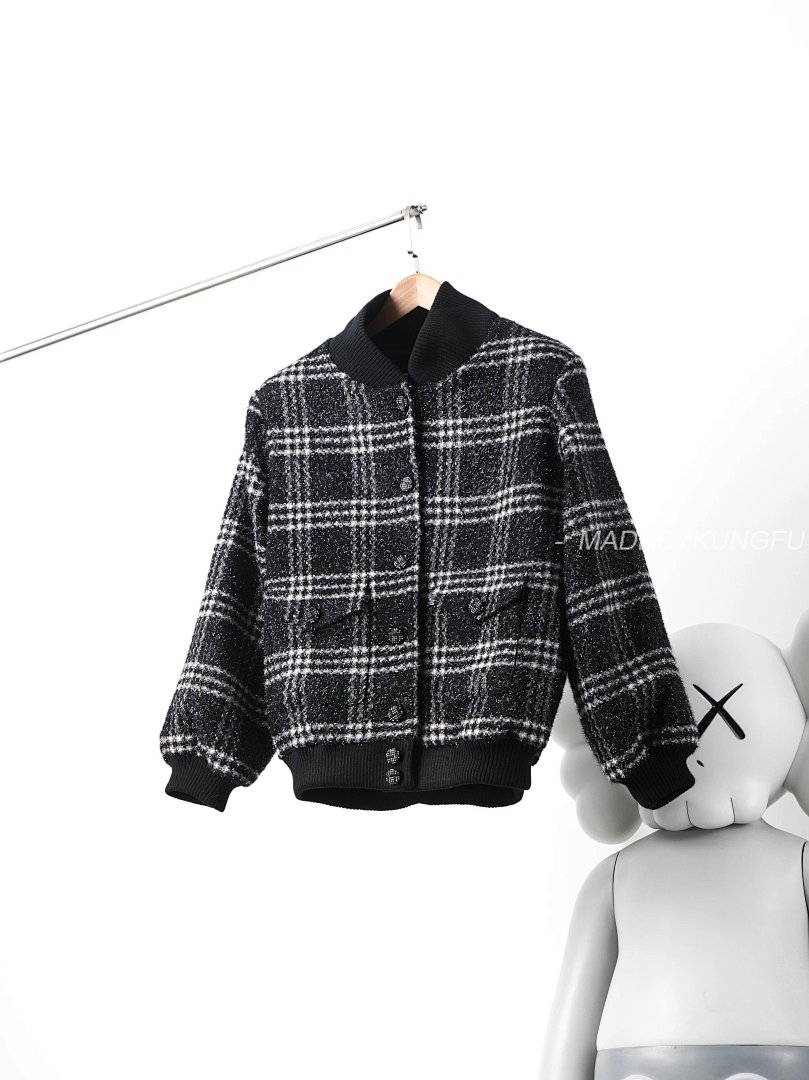 【A+ Item ID 8026 CHANE1- Chanel 22K Tweed Black And White Checkered Floral Coat - Image 21