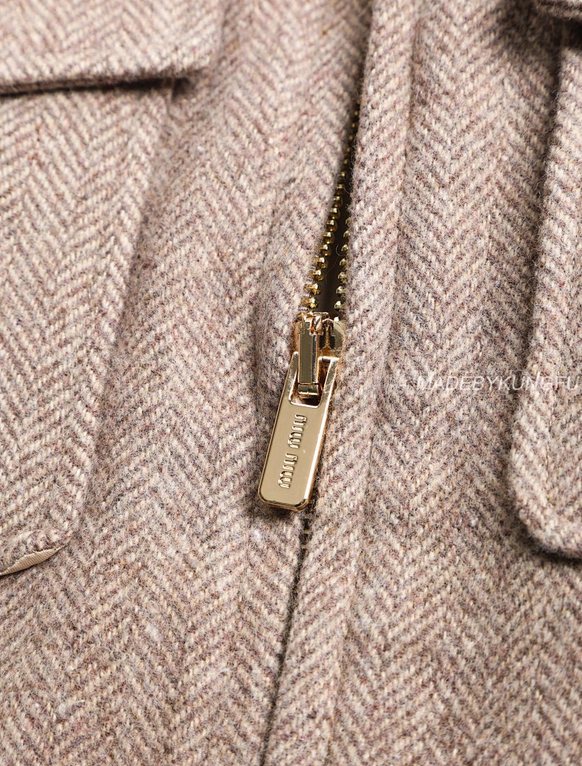 【A+ Item ID 8035 M1U-Miu-2024-Ss-Herringbone Wool Harrington Jacket (Stand Collar Work) - Image 6
