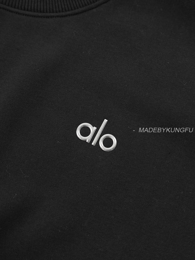 【A+ Item ID 8067 Alo-Logo Logo Crew Neck Loose Long Sleeve Sweatshirt (Black White) - Image 9