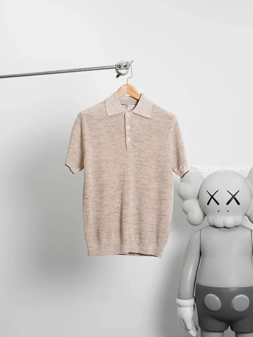 【A+ Item ID 9076 BC Natural Beimu Button Ribbed Knitted Collar Cotton Top Polo Shirt - Image 30