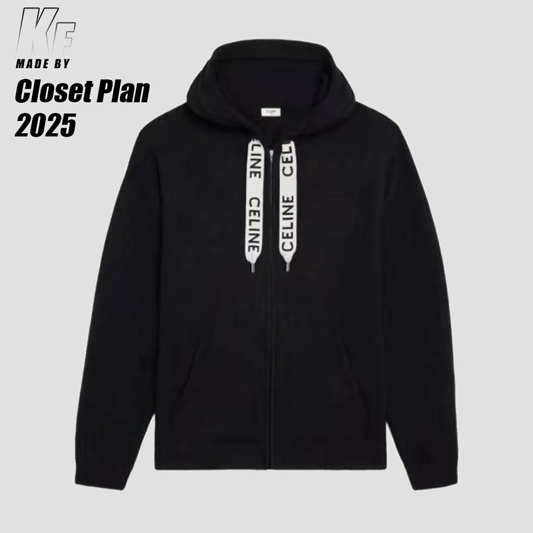 Other CE Letter Logo Loose Hooded Zipper Long Sleeved Jacket (Black)