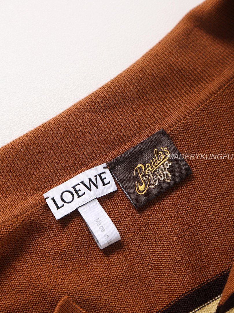 【A+ Item ID 8202 L0EWE- Luo Yiwei -2024Ss- Striped Knitted Cotton Polo Shirt (Brown St) - Image 2
