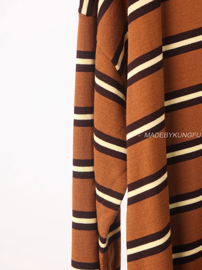 【A+ Item ID 8182 L0EWE-Luoyiwei-2024-Ss-Striped Knitted Pure Cotton Polo Shirt (Brown) - Image 7