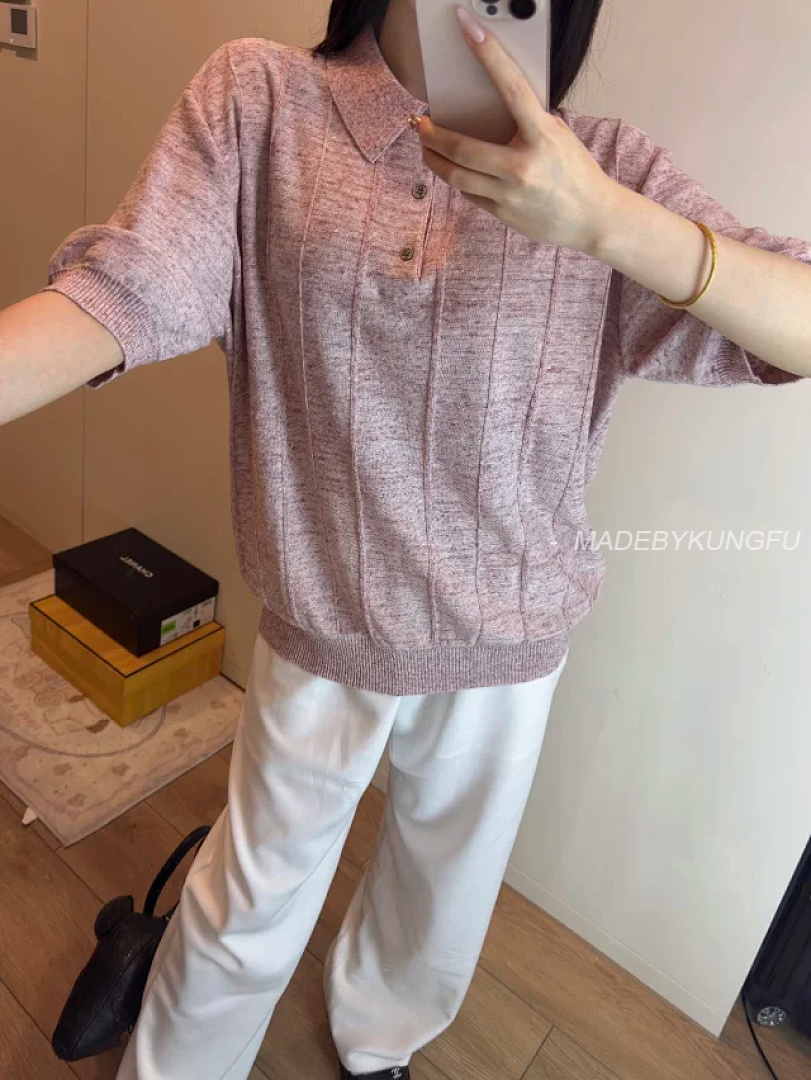 【A+ Item ID 9047 Loro 80 Linen Blended Fabric Knitted Polo Breathable Casual Short Sleeve - Image 6