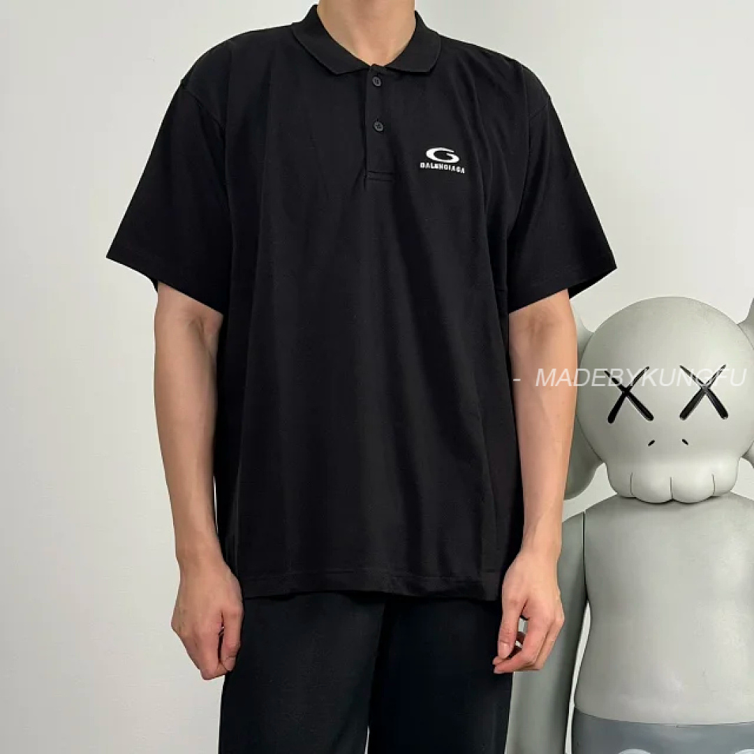 【A+ Item ID 9071 BLCG Cotton Beaded Embroidered Polo Short Sleeve Shirt Oversize Style Unisex - Image 3