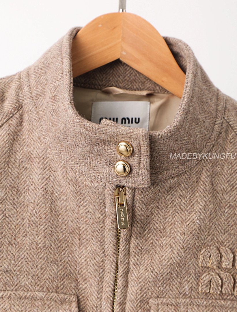 【A+ Item ID 8035 M1U-Miu-2024-Ss-Herringbone Wool Harrington Jacket (Stand Collar Work) - Image 27
