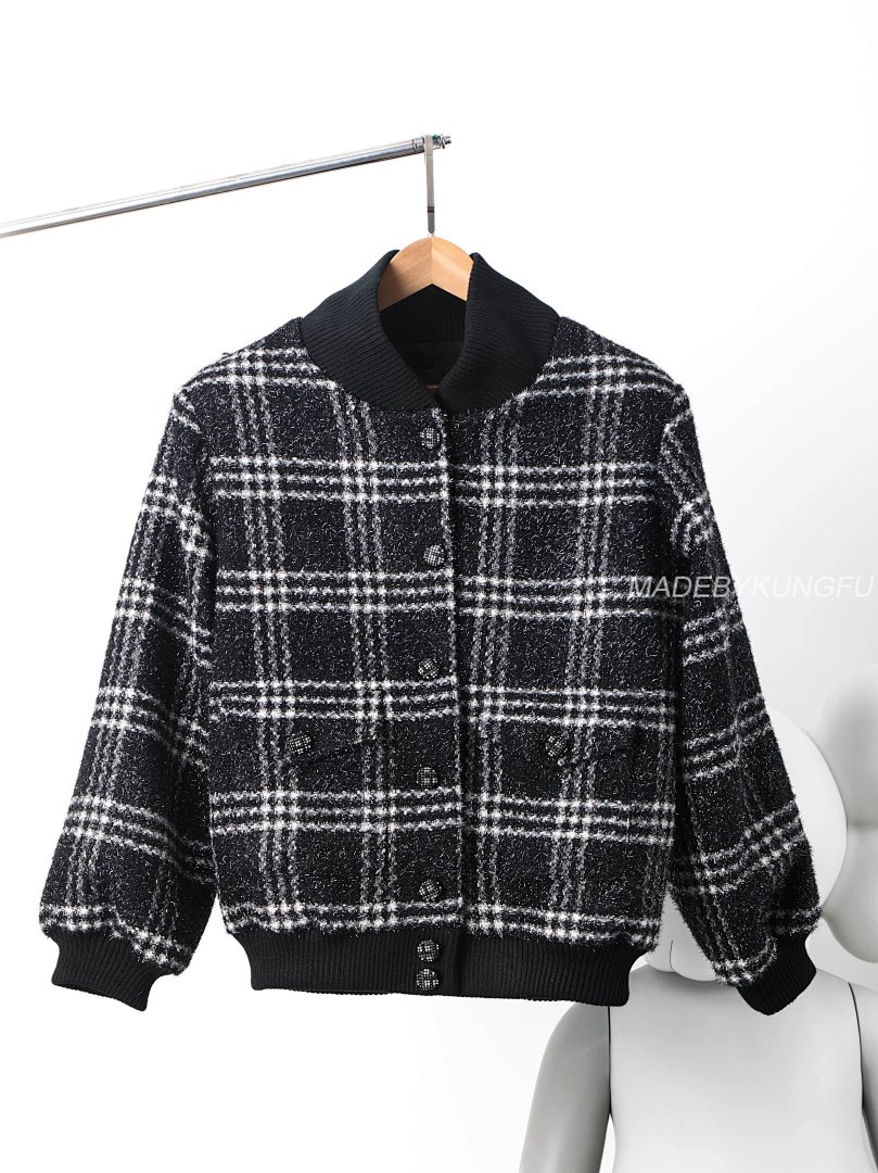 【A+ Item ID 8026 CHANE1- Chanel 22K Tweed Black And White Checkered Floral Coat - Image 20
