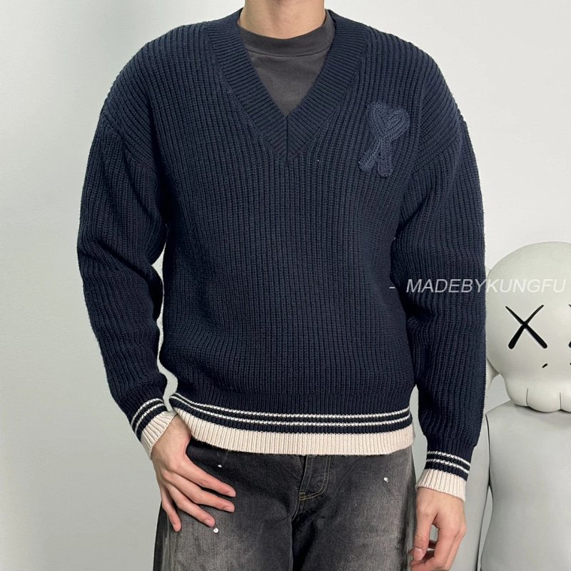 【A+ 【A+ Item ID 8069 AMI Love “ Custom Weaving And Dyeing Yarn ” Text Logo Woven Stripes V, photo 1