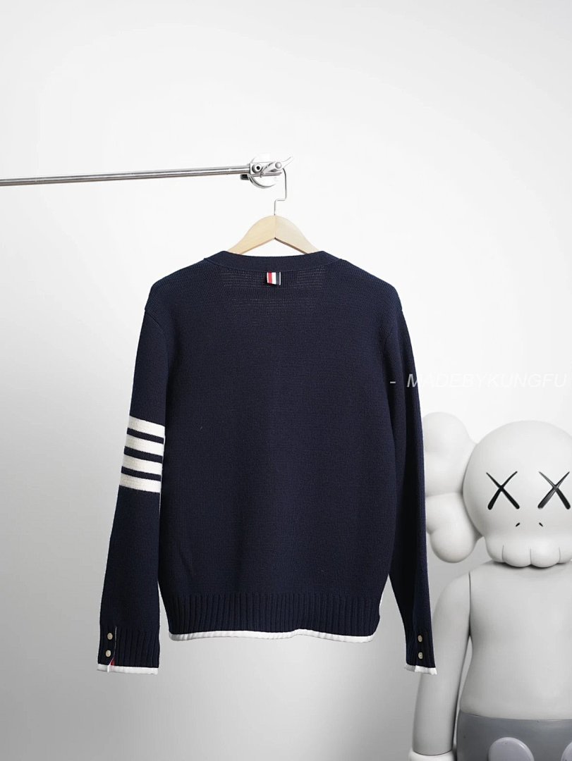 【A+ Item ID 8005 Striped Long Sleeves Single Breasted V Collared Sweater Blue (Same St) - Image 16