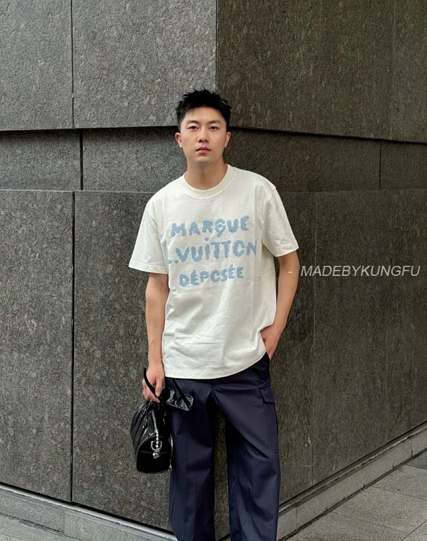 【A+ Item ID 9017 1V Pure Cotton Water Soluble Letter Embroidered Knitted T-Shirt - Image 5