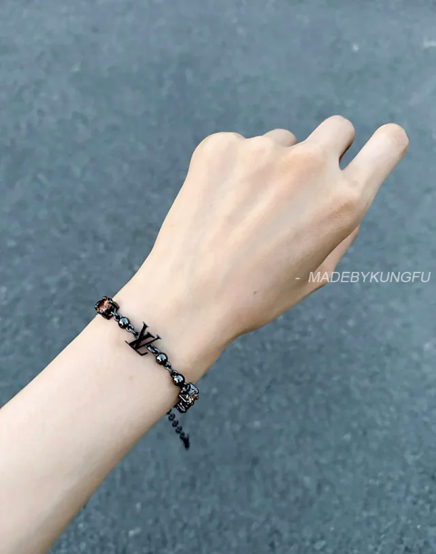 【A+ Item ID 9070 Light Brac 23 Show Brass Bracelet Gun Gray Precision Cut Artificial Gemstone Unise - Image 5