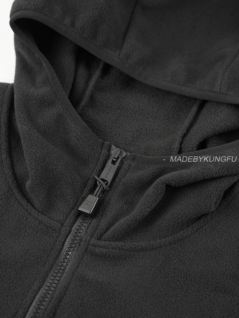 【A+ Item ID 8043 Miu FW25 Chinese Valentine's Day Cotton Logo Hooded Fleece Zipper - Image 11