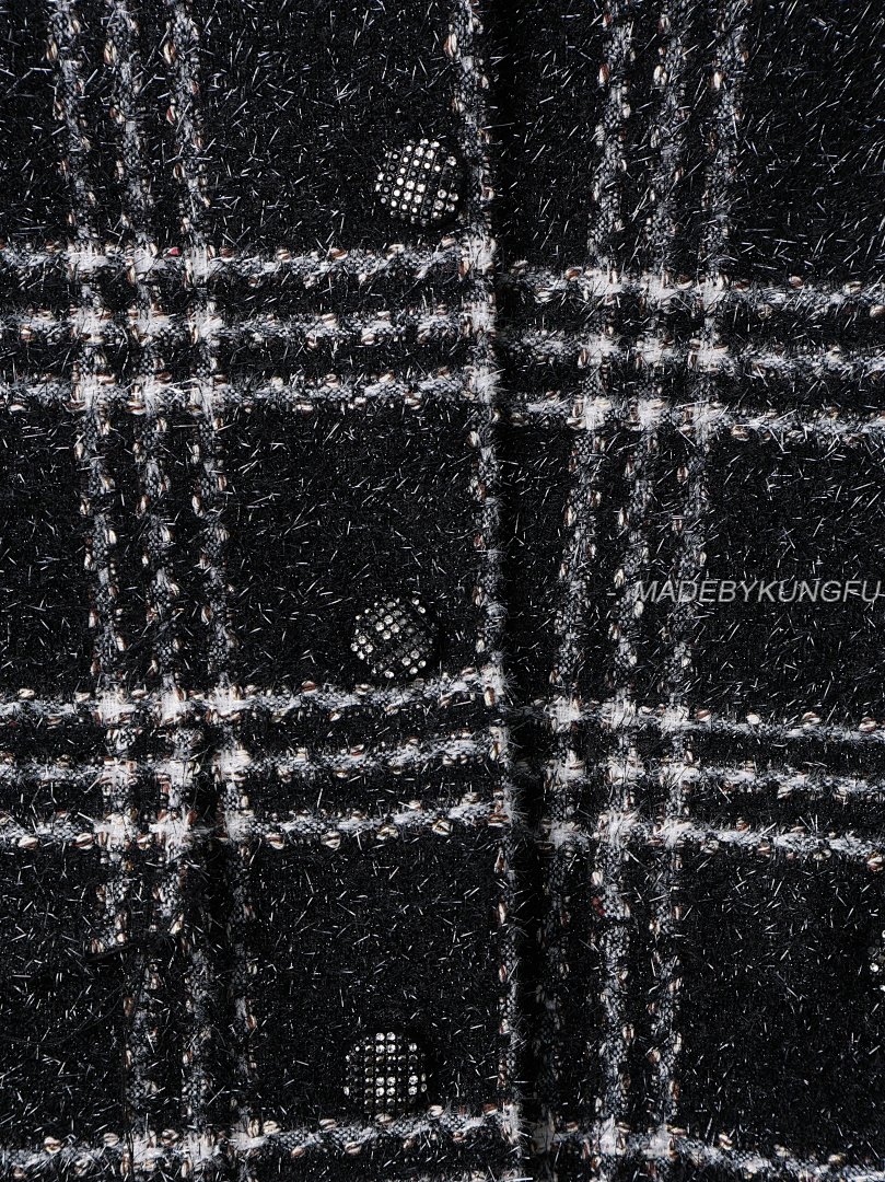 【A+ Item ID 8026 CHANE1- Chanel 22K Tweed Black And White Checkered Floral Coat - Image 15