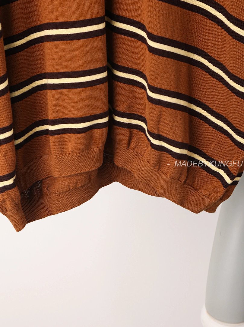 【A+ Item ID 8182 L0EWE-Luoyiwei-2024-Ss-Striped Knitted Pure Cotton Polo Shirt (Brown) - Image 13