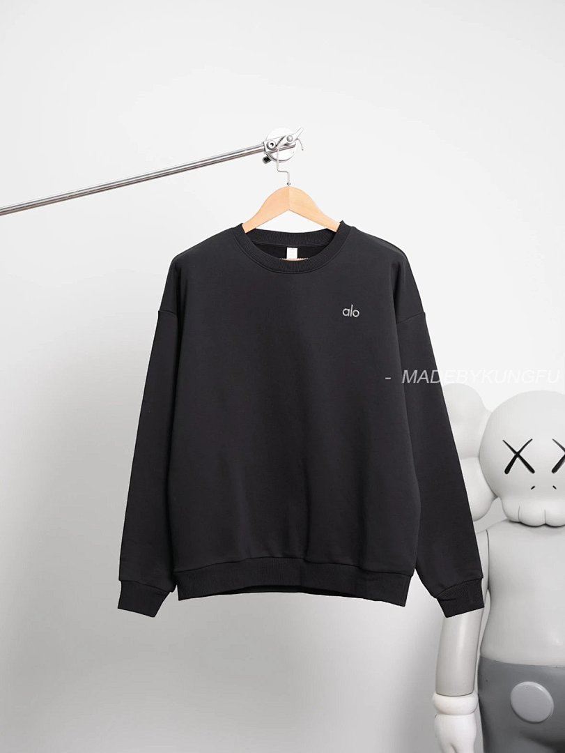 【A+ Item ID 8067 Alo-Logo Logo Crew Neck Loose Long Sleeve Sweatshirt (Black White) - Image 14