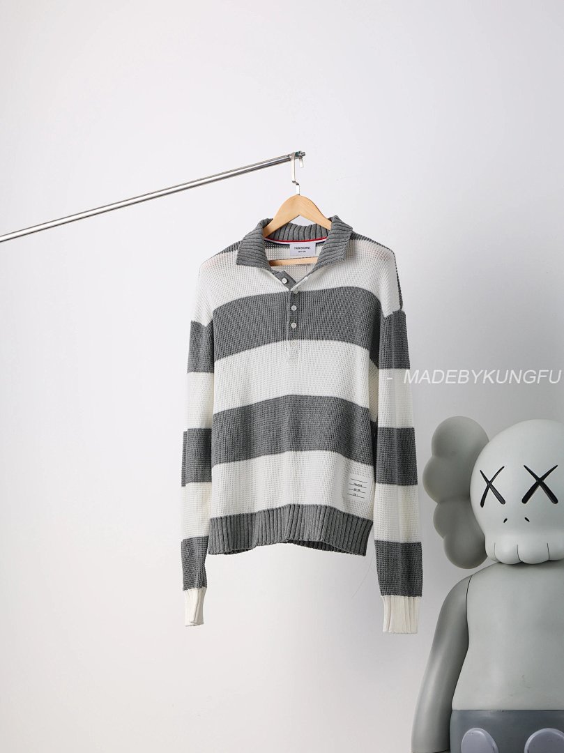 【A+ Item ID 8208 THOM-BR0WNE-TB-2024Ss- Gray And White Striped Knitting Needles POLO Sh - Image 18