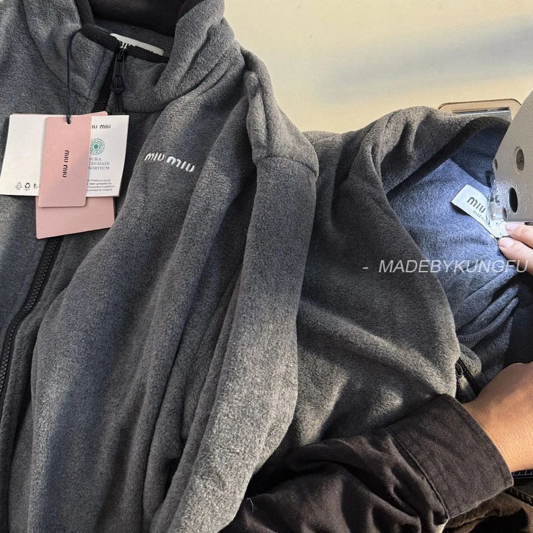 【A+ Item ID 8041 M1uMiu-2024-Ss-Fleece Zipper Jacket (Classic Small Label Embroidered) - Image 47