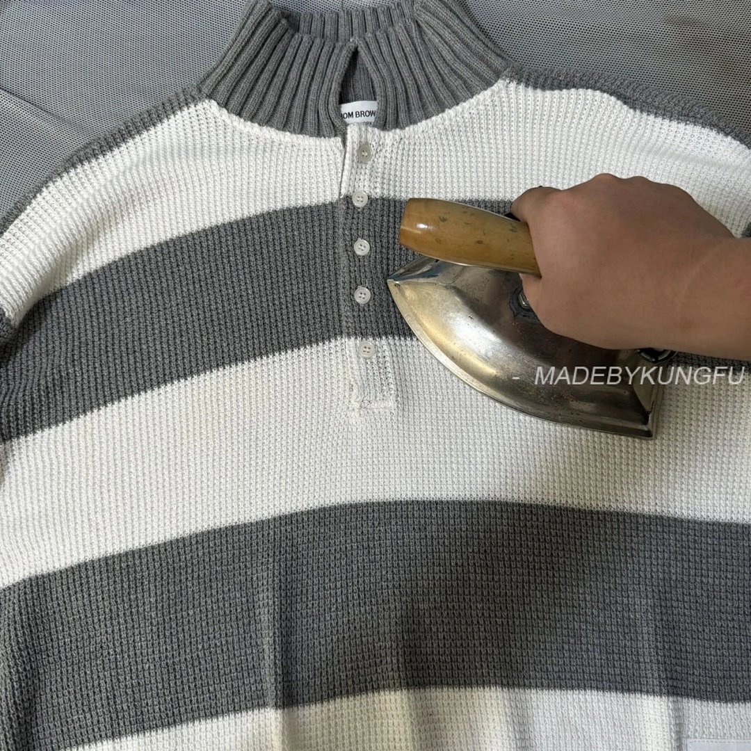 【A+ Item ID 8208 THOM-BR0WNE-TB-2024Ss- Gray And White Striped Knitting Needles POLO Sh - Image 34