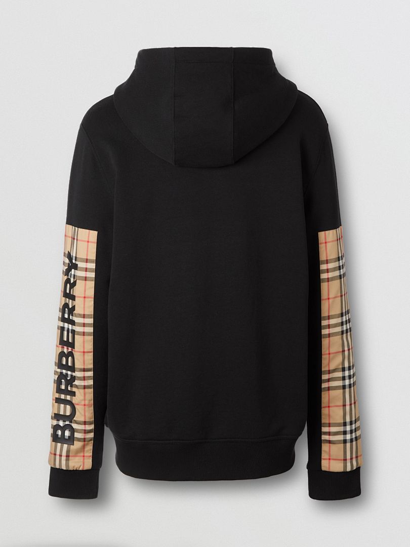 BUR Logo Print Vintage Check Panel Cotton Hooded Top, photo 1