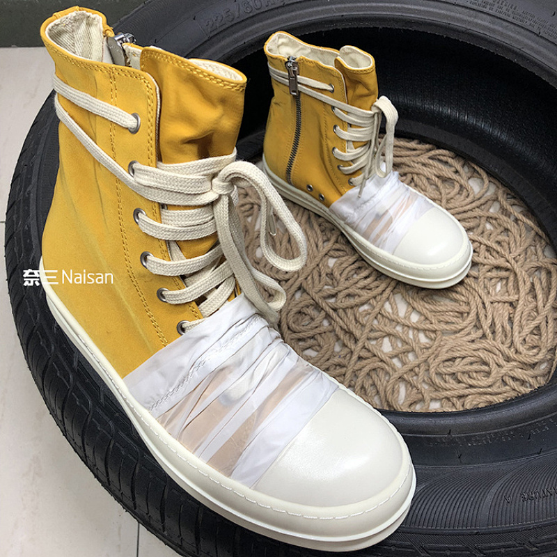 RO DRKSHDW Ramones Yellow White Silk High Top Sneakers, photo 1