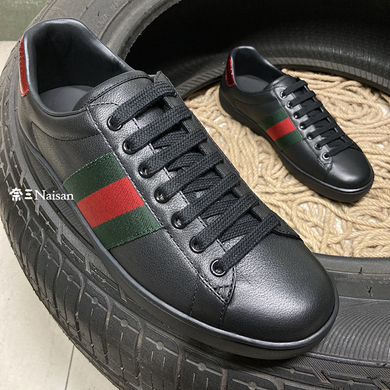 ▶ Black Leather Ace Low-Top Sneaker Plain Red Back, photo 1