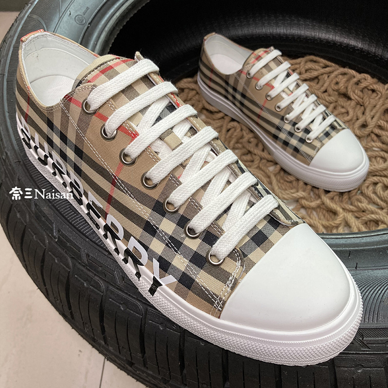 ▶ Logo Print Vintage Check Cotton Sneakers, photo 1