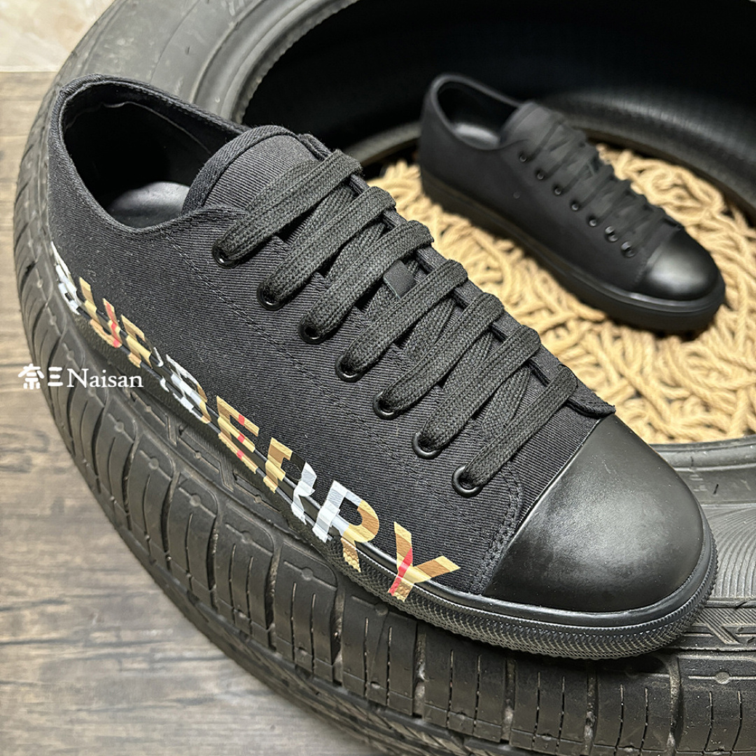 ▶ Logo Print Vintage Check Cotton Sneakers, photo 1