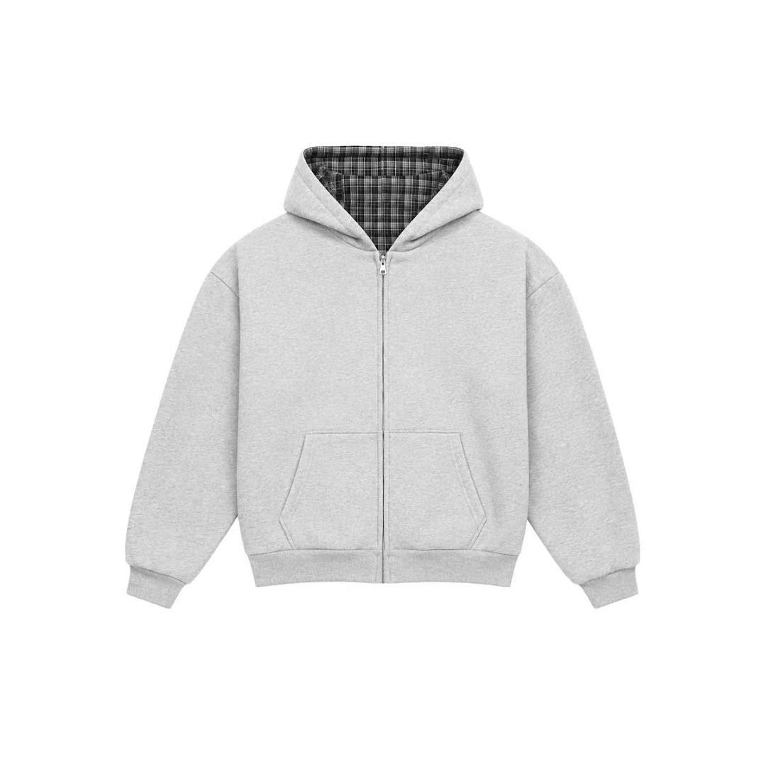 VRK Reversible Plaid Zip-Hoodie V2 (Light Grey/Slate Grey) - Image 2