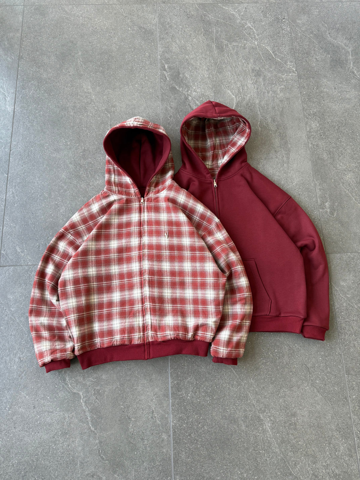 VRROCK VRK Reversible Plaid Zip-Hoodie V2 (Wine/Red) - Image 9