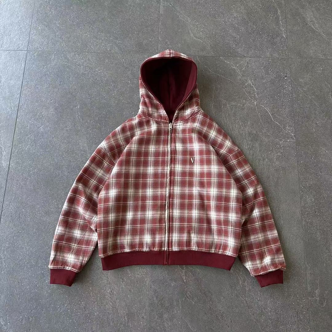 VRROCK VRK Reversible Plaid Zip-Hoodie V2 (Wine/Red) - Image 6