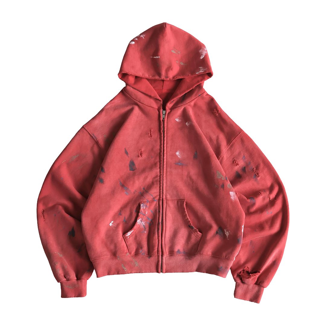 SOLVA "Atelier Destroy" Hand-Drawing Washed Zip Hoodie