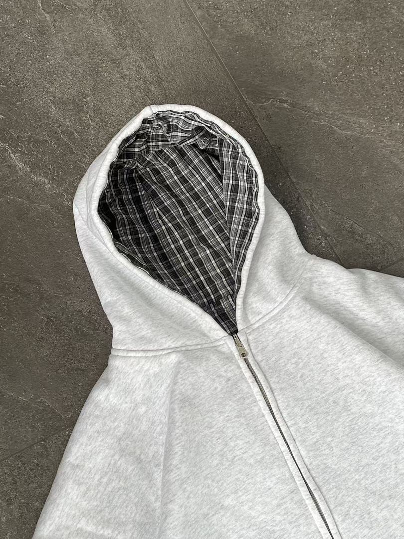 VRK Reversible Plaid Zip-Hoodie V2 (Light Grey/Slate Grey) - Image 5