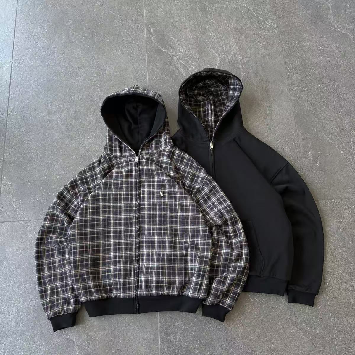 VRROCK VRK Reversible Plaid Zip-Hoodie V2 (Black/Brown) - Image 8