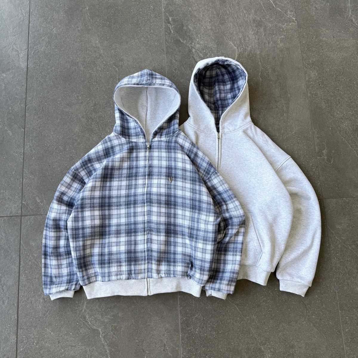 VRROCK VRK Reversible Plaid Zip-Hoodie V2 (Light Grey/Blue) - Image 7