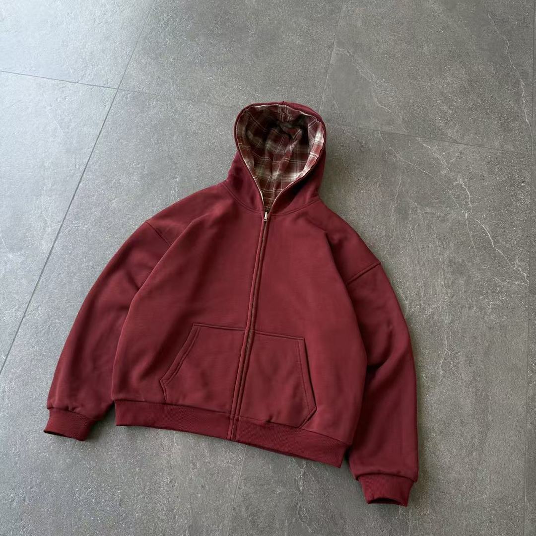 VRROCK VRK Reversible Plaid Zip-Hoodie V2 (Wine/Red) - Image 7