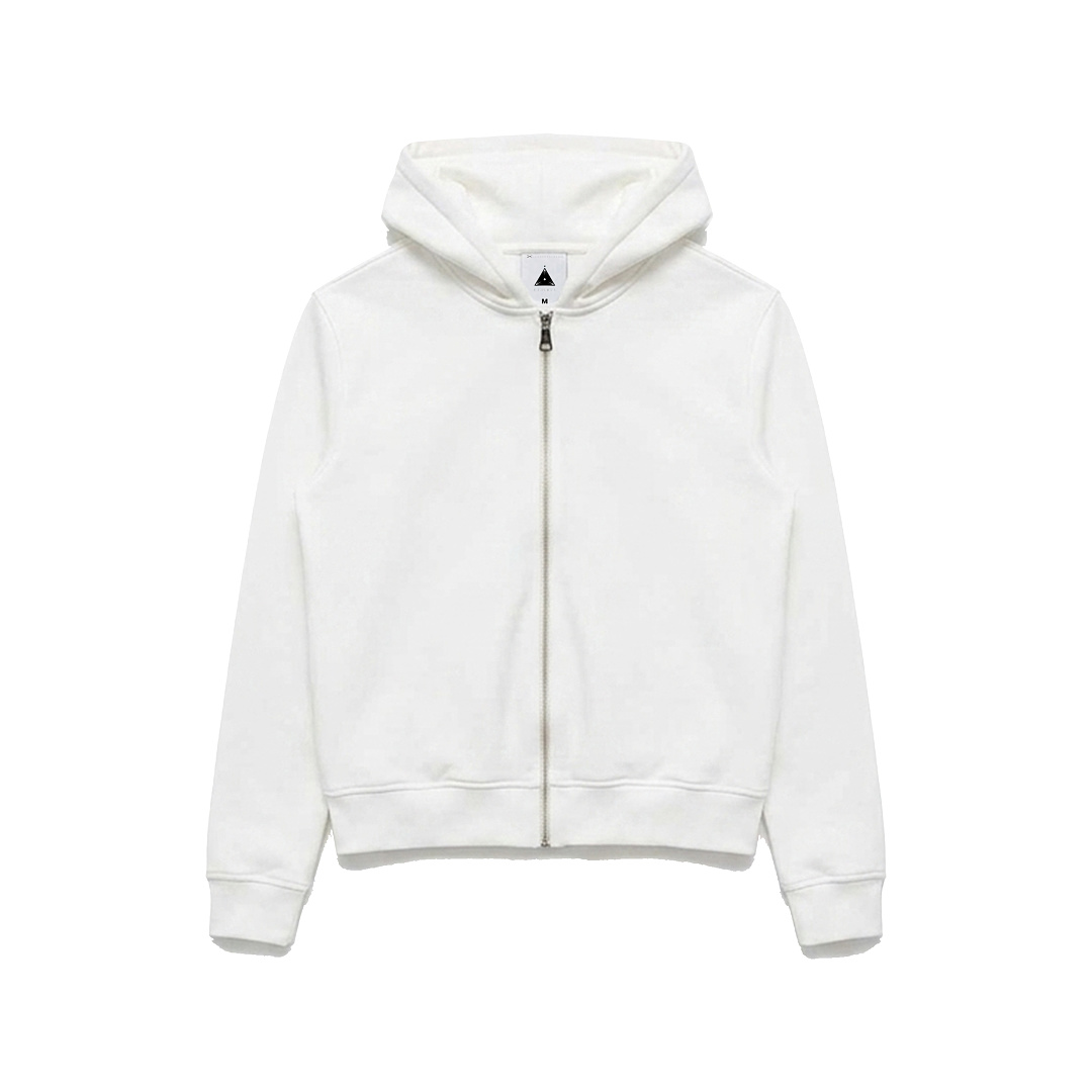 Unbranded GSM White Zip-Up Hoodie (Slim Fit, Regular Shoulder Design)