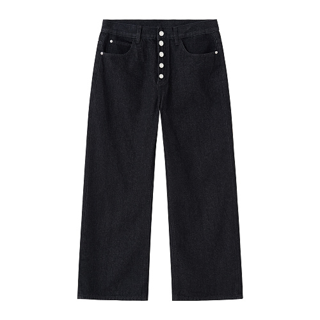 Unbranded Black Multi-Button Wide-Leg Jeans